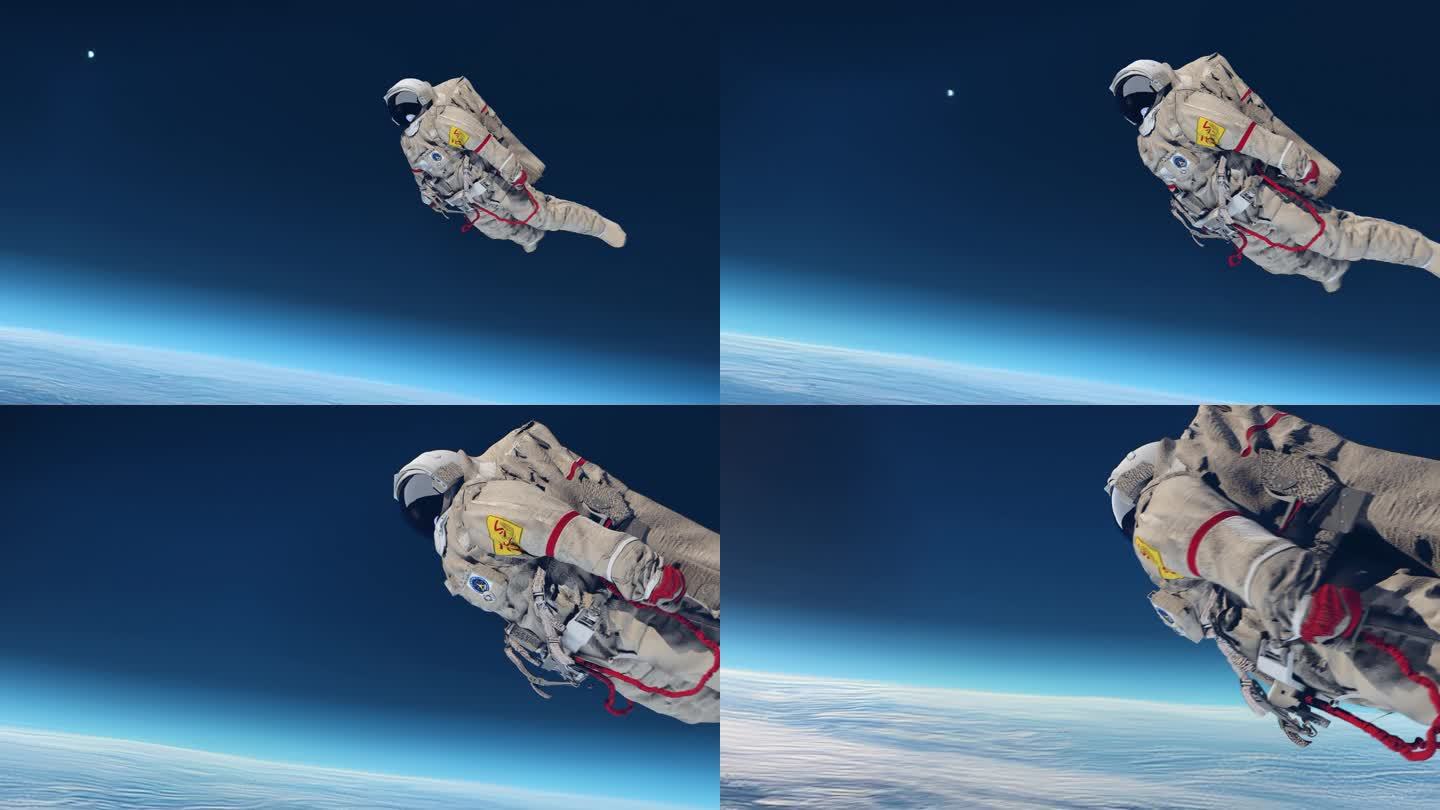 宇航员太空飞翔 4K
