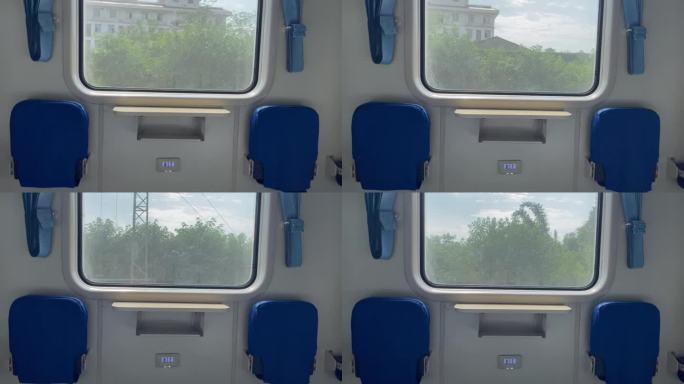行驶中火车车窗风景座椅
