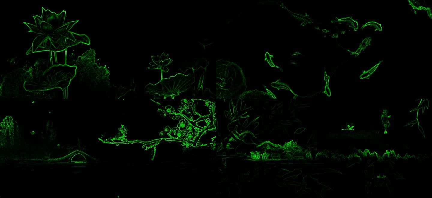 激光山水 中国风水墨山水画投影 激光投影