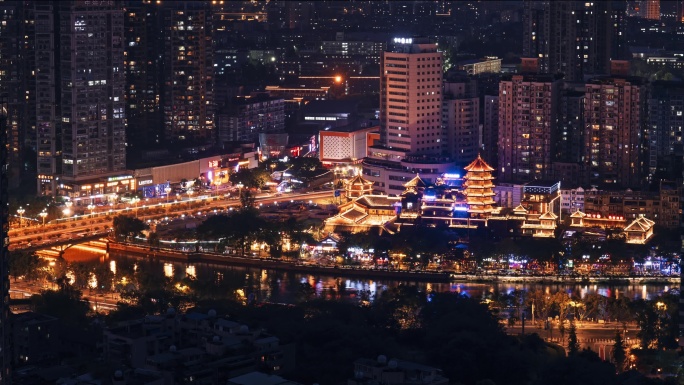 4K成都城市市中心网红地标府南河夜景延时