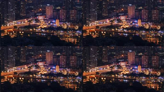 4K成都城市市中心网红地标府南河夜景延时