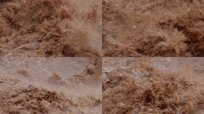 洪水 山洪爆发黄河泄洪波涛汹涌特写镜头
