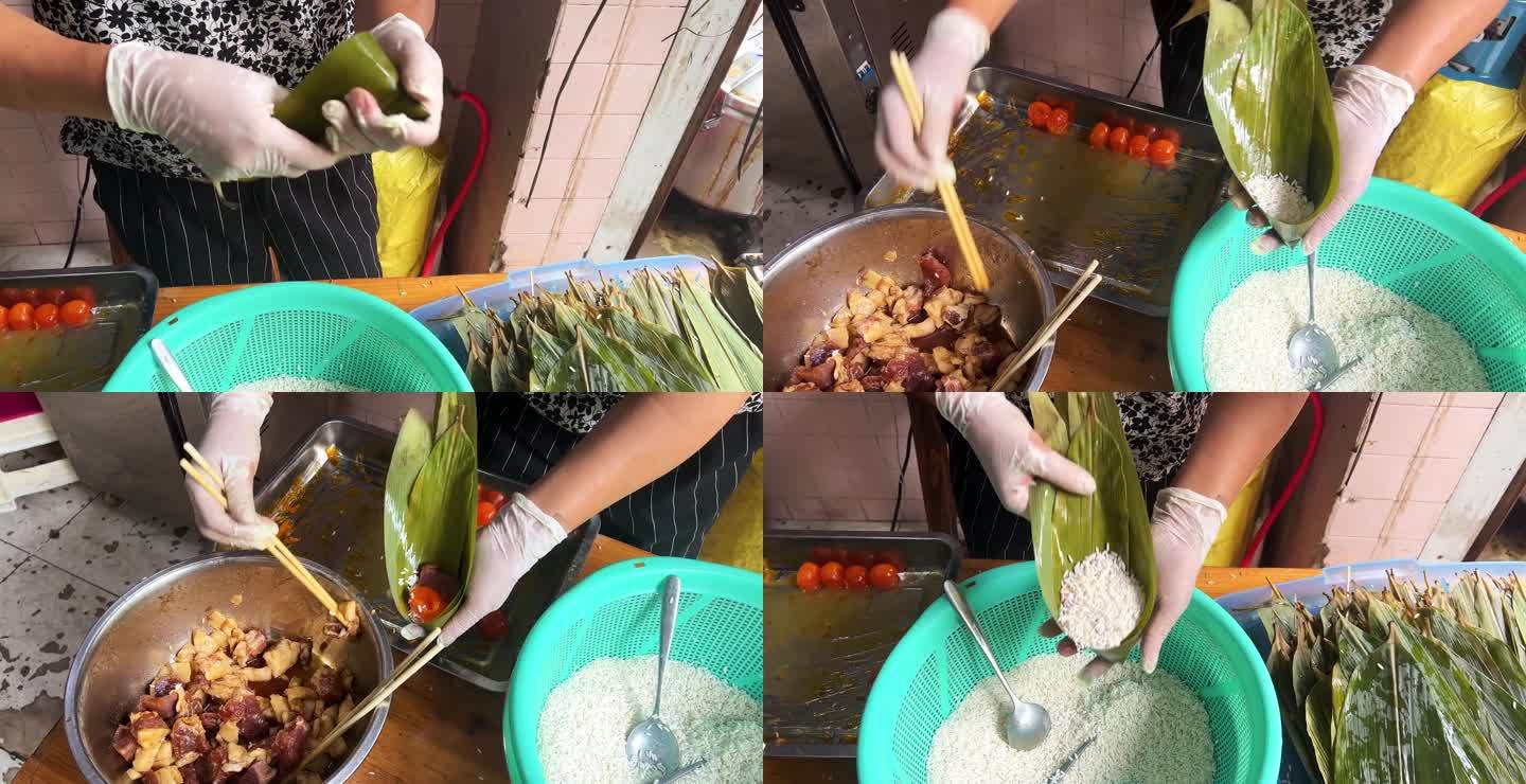 传统节日端午节民俗美食荷叶包粽子