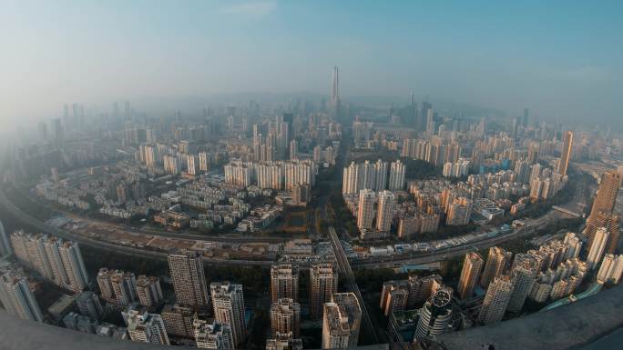 深圳城市视频深圳超广角日落雾霾延时全景