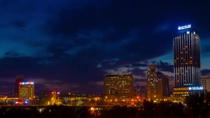 吉林市城市夜景夕阳晚霞移动延时摄影