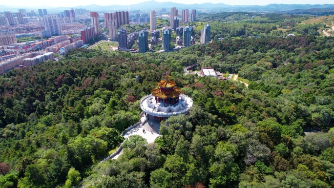 吉林市城市建筑北山风景自然风光航拍