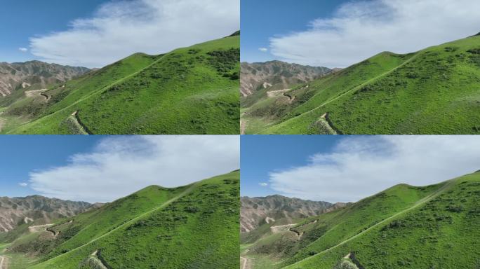 高山草原蓝天白云航拍