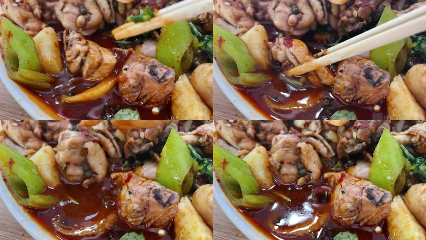 大盘鸡筷子夹肉一组慢动作1