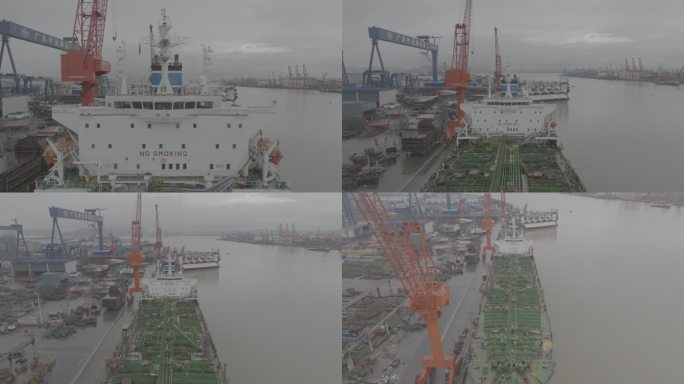 轮船航拍修船造船重工业造船厂港口