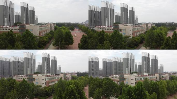 航拍山东德州小学，周围都是学区房