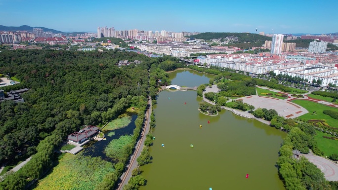 吉林市城市建筑北山风景自然风光航拍