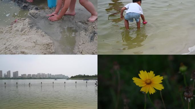 亲子夏日沙滩海水沙滩玩耍阳光沙滩夏天