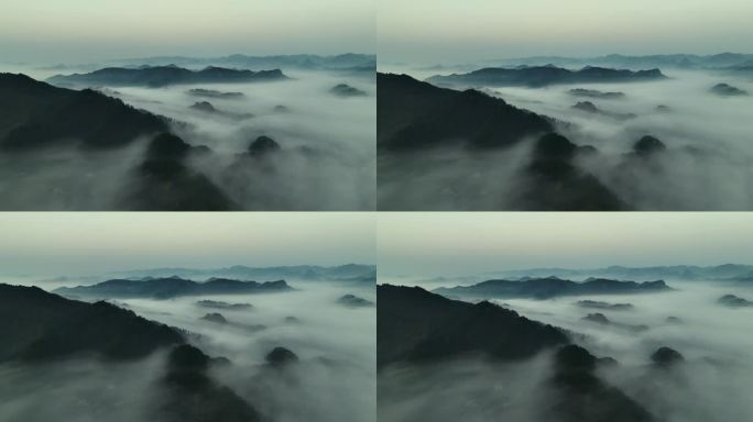 航拍大山里的晨雾