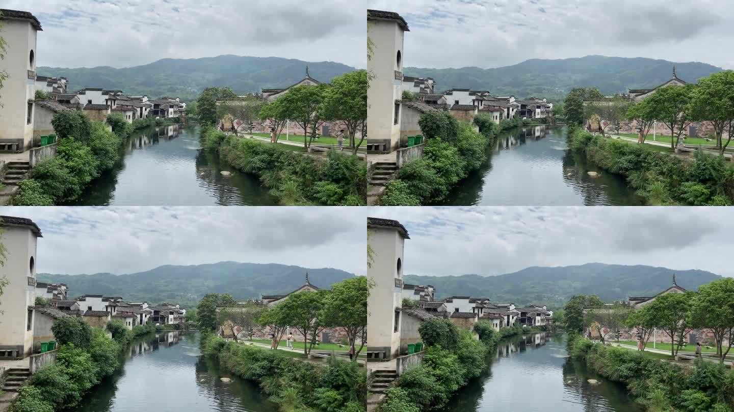 古镇徽式建筑大山河流