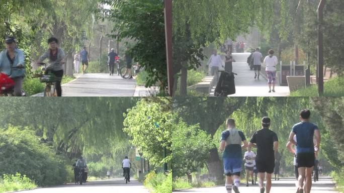 晨练夏天炎热退休生活阳光青春运动绿道跑道