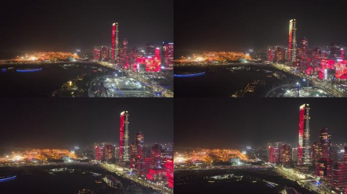 航拍深圳湾夜景灯光秀阿里中心活力城市