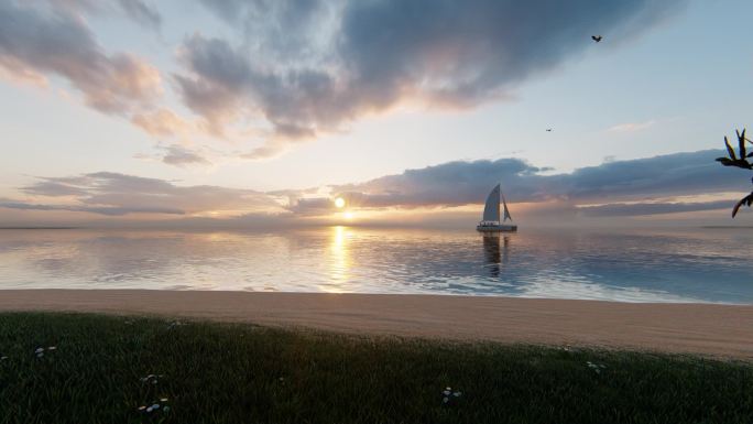 海边，沙滩，落日，太阳，夕阳