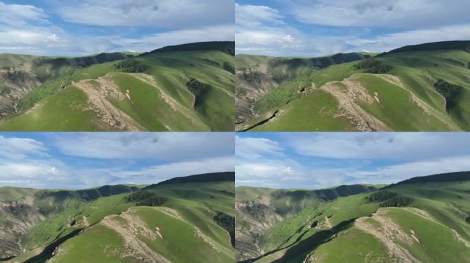 高山草原蓝天白云航拍