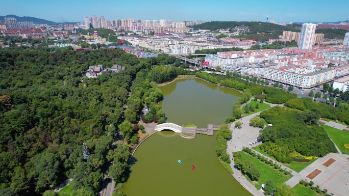 吉林市城市建筑北山风景自然风光航拍