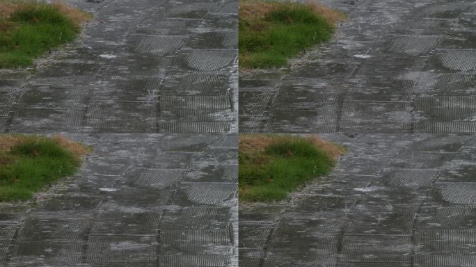 雨中街头地面雨点水花【慢动作】