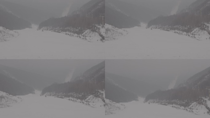 山地树林雪景滑雪场远景运镜