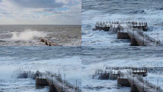 4k波涛汹涌的海面上震撼的狂风巨浪