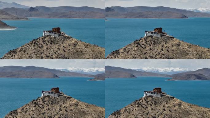 西藏山南羊卓雍措景区羊湖日托寺航拍