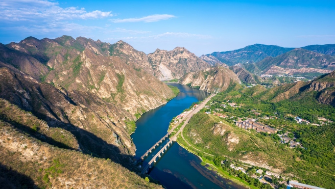 航拍延时 北京永定河绿水青山