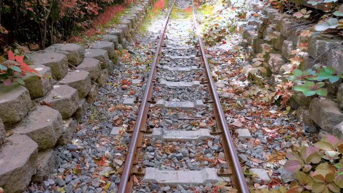 东北窄轨铁路步行穿过-秋季
