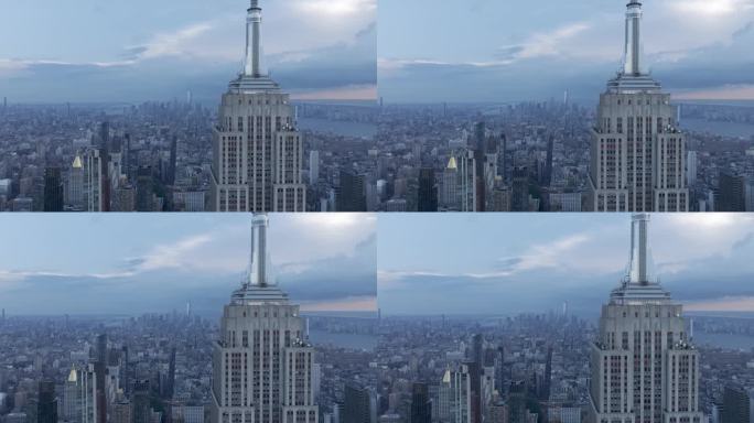 城市航拍纽约曼哈顿帝国大厦摩天大楼晚霞