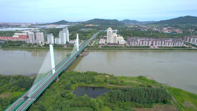 吉林市松花江蓝旗大桥高速公路建筑风光航拍