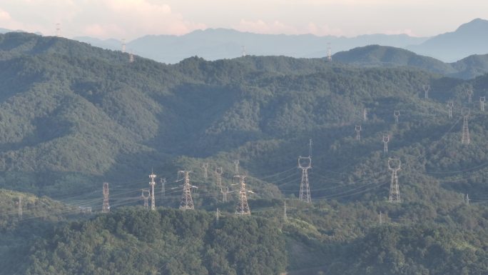 浙江山区电力电塔输电网高压线特高压实拍