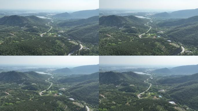 临沂费县山水山区航拍盘山路 蜿蜒山路水库