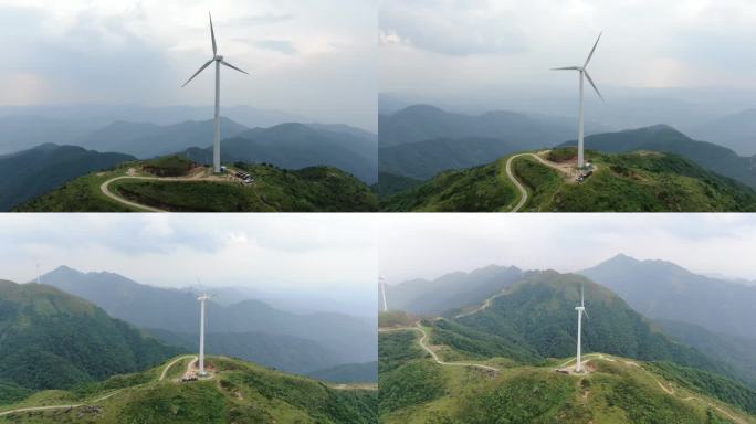 4k风车风电风车特写风能电力蓝天白云青山