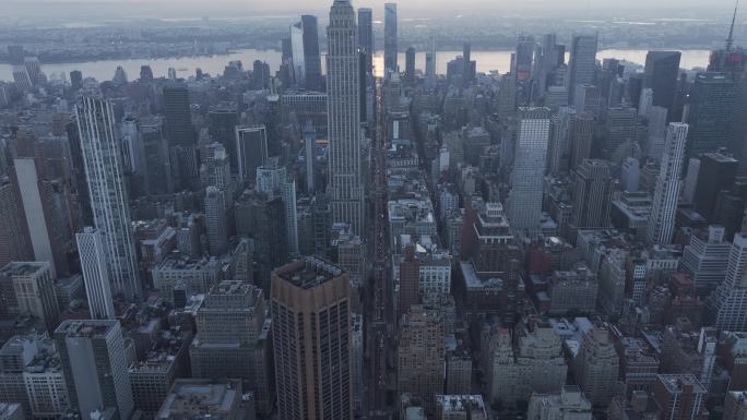 4K城市航拍纽约帝国大厦曼哈顿摩天大楼