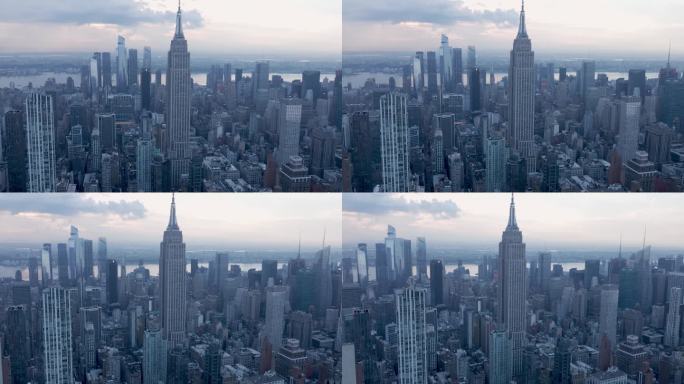 城市航拍纽约曼哈顿帝国大厦摩天大楼日落