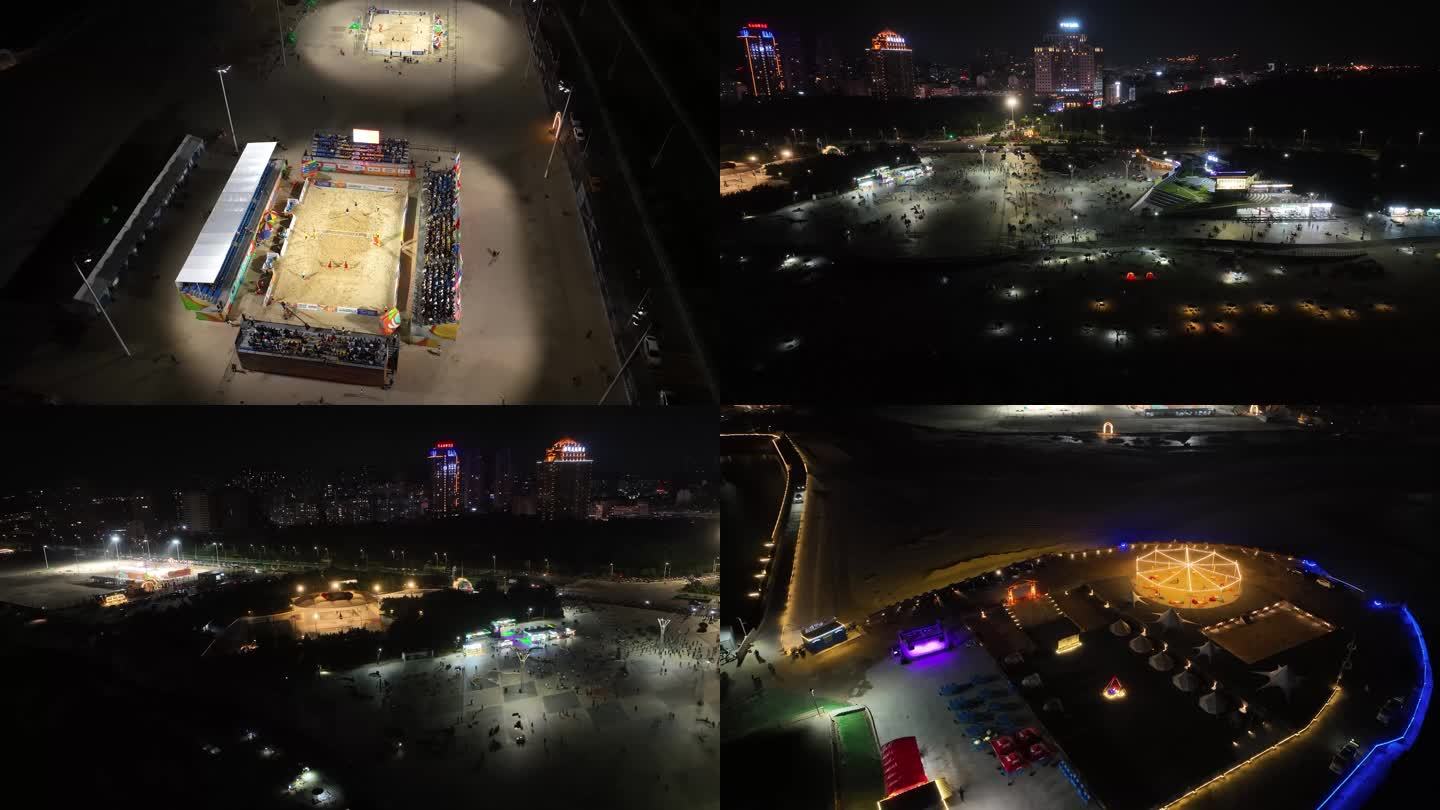 平潭龙王头夜景沙滩排球篮球广场等航拍