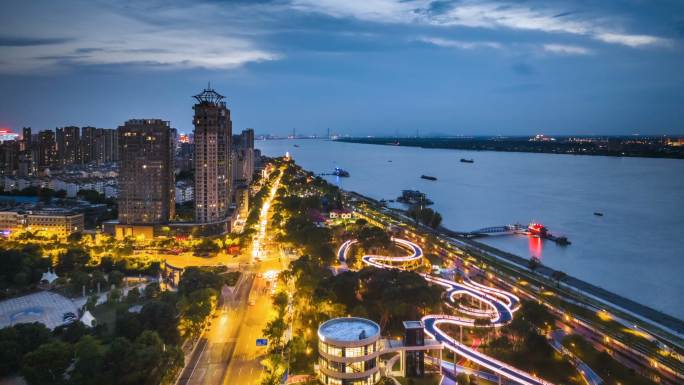 九江长江国家文化公园夜景航拍延时