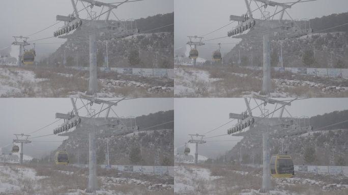 雪天滑雪场缆车外拍雪景