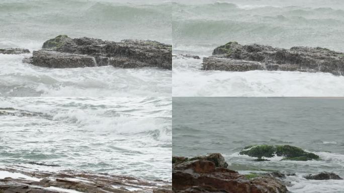 海浪拍打礁石 波涛海浪 暴雨