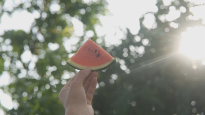 清凉一夏手举西瓜朝向天空向往自由唯美清新