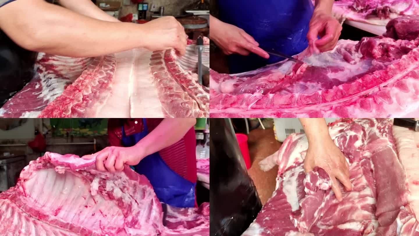 菜市场猪肉摊切猪肉猪肉猪切猪肉猪肉加工