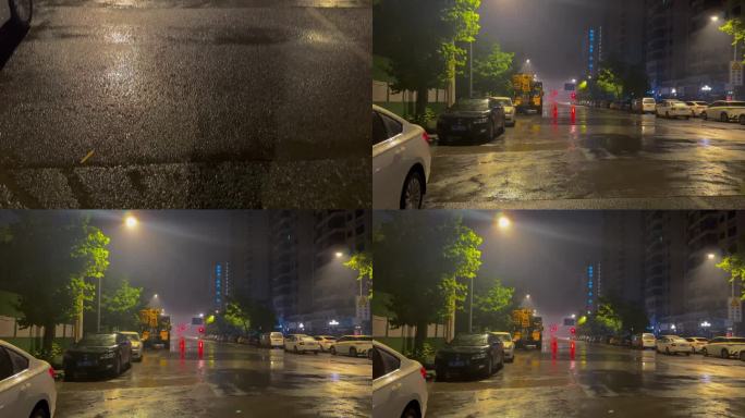 夜晚下过雨的马路
