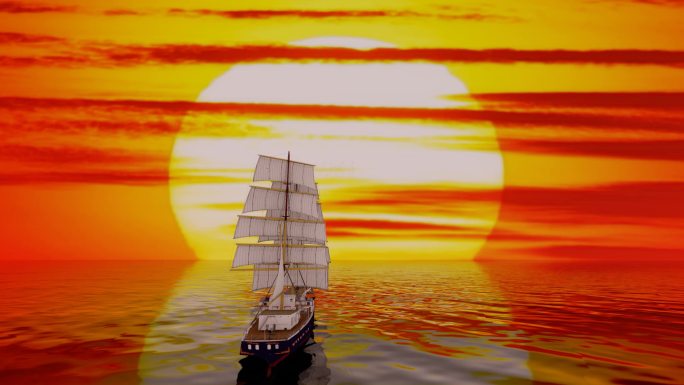 帆船在红日朝阳下航行