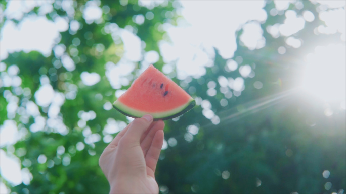 清凉一夏手举西瓜朝向天空向往自由唯美清新