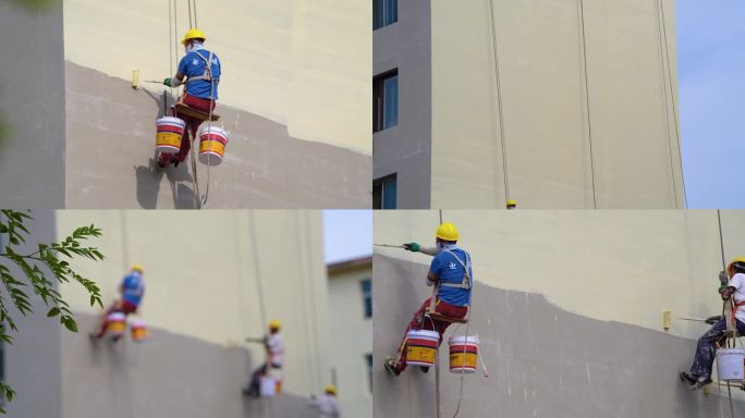 4K原创 蜘蛛人在改造工程外墙刷涂料
