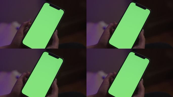 女性使用手机抠像绿幕屏幕