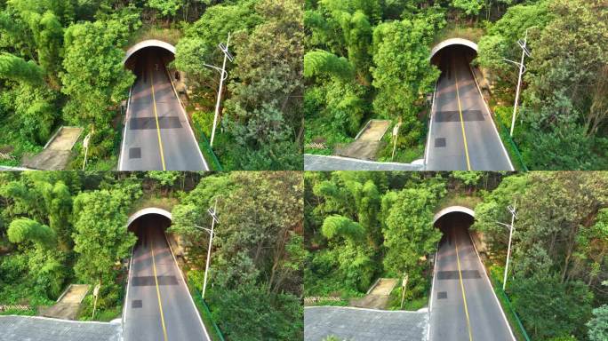 航拍乡村山区道路交通隧道车流