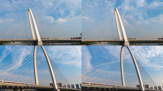 西安浐灞灞河彩虹桥蓝天飘云延时摄影