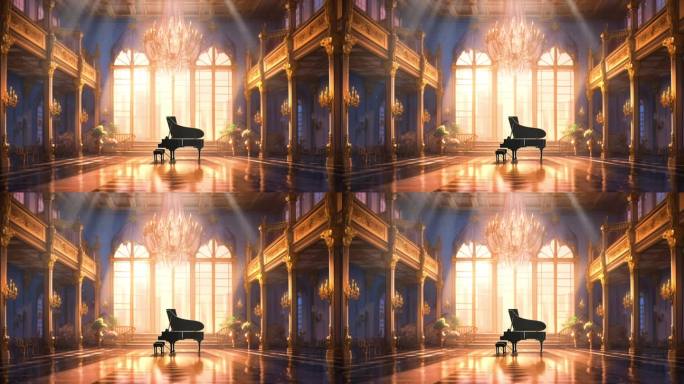 欧式皇宫大厅钢琴吊灯芭蕾舞国标舞舞蹈背景